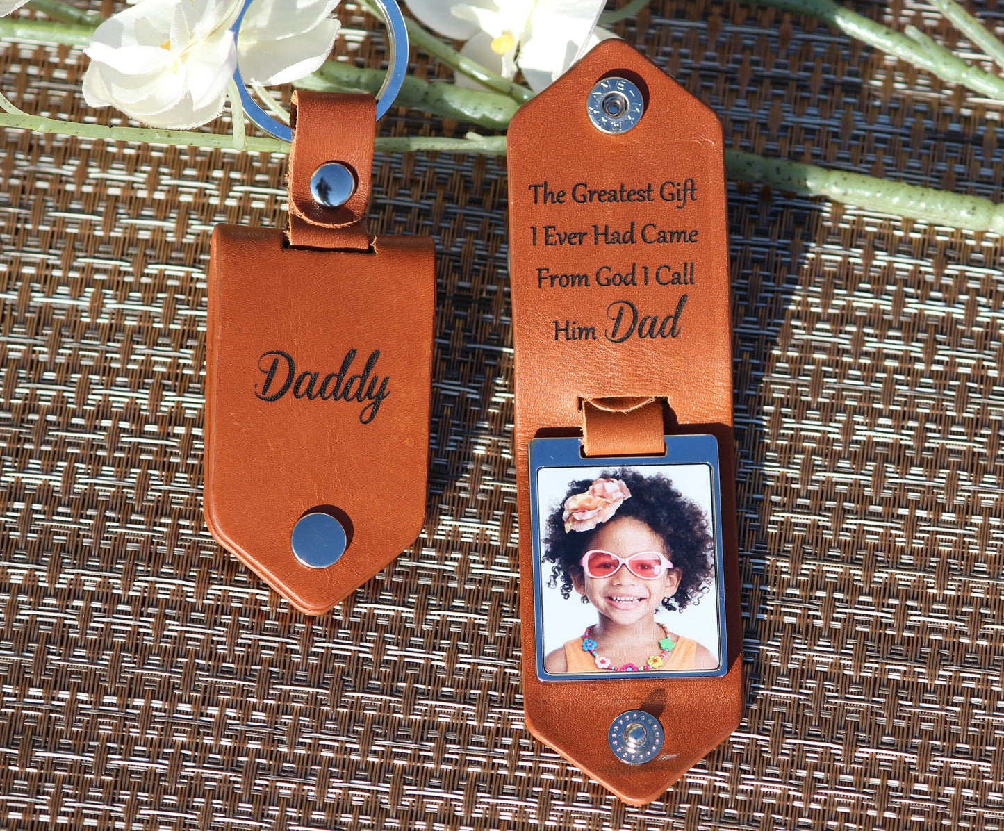 Personalized Leather, Double Sided Photo, Drive Safe, Hidden Personal Message, Birthday, Anniversary, Wedding, Dad, Grandpa Fathers Day Gift