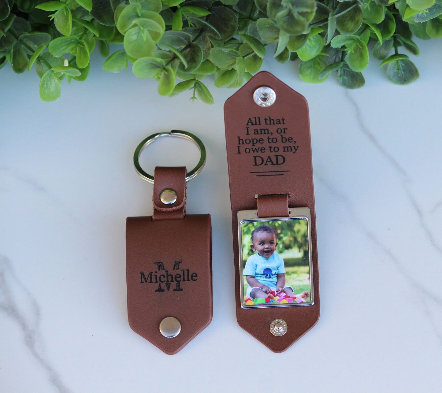 Personalized Leather, Double Sided Photo, Drive Safe, Hidden Personal Message, Birthday, Anniversary, Wedding, Dad, Grandpa Fathers Day Gift
