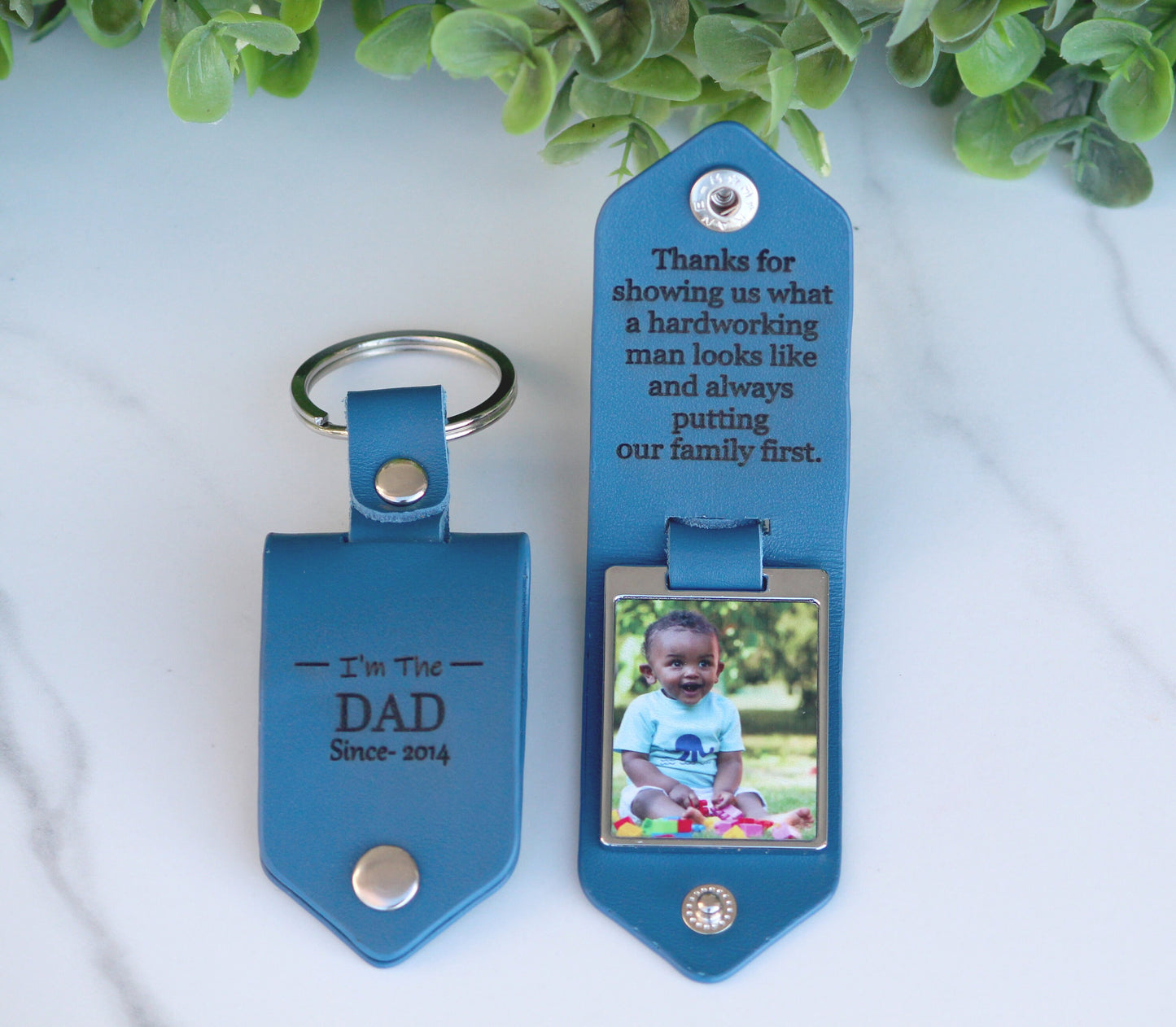 Personalized Leather, Double Sided Photo, Drive Safe, Hidden Personal Message, Birthday, Anniversary, Wedding, Dad, Grandpa Fathers Day Gift