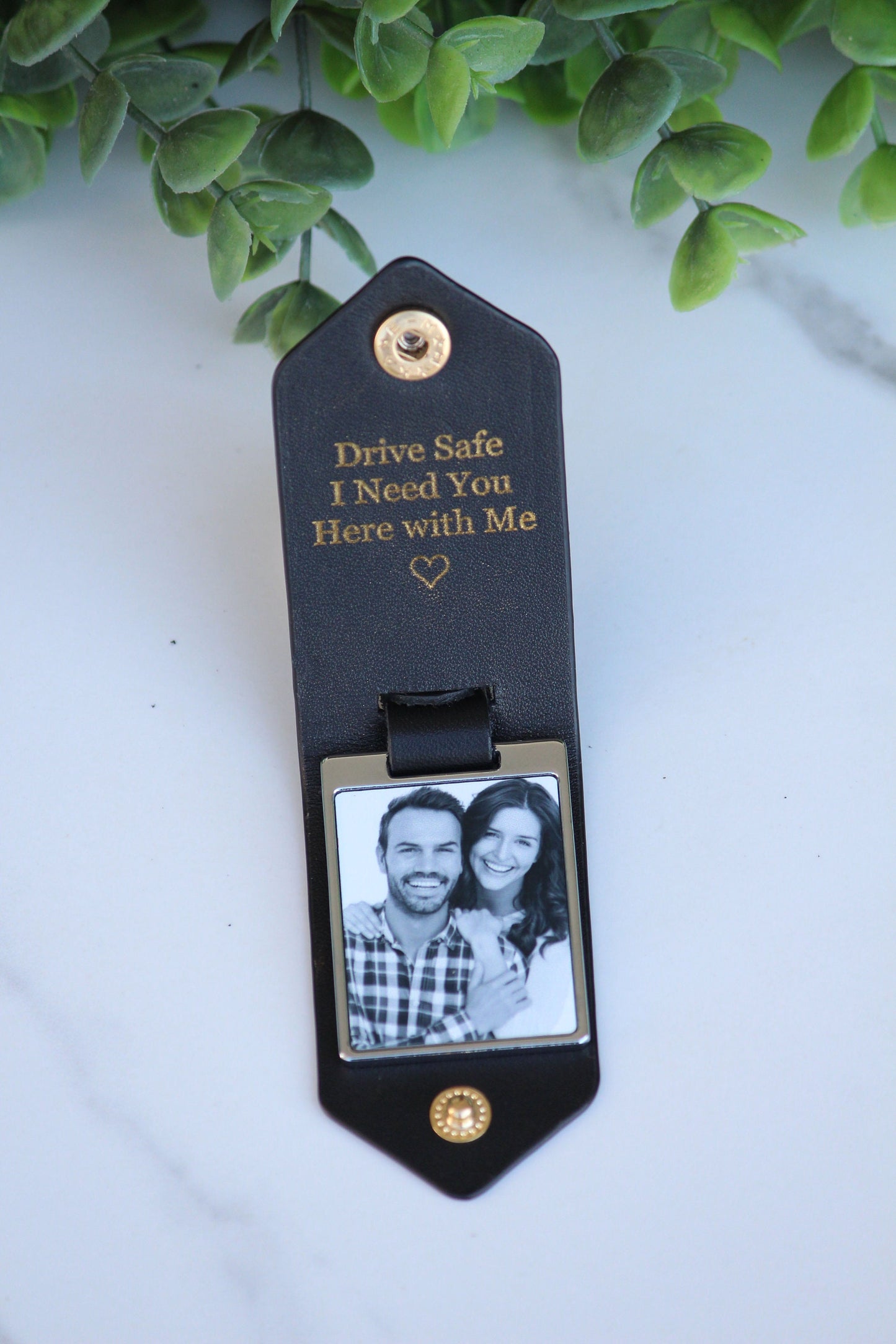 Personalized Leather Photo Keychain, Drive Safe, First Time Dad Mom Gift - Birthday, Anniversary, Memorial Daddy, Grandfather, Father's Day