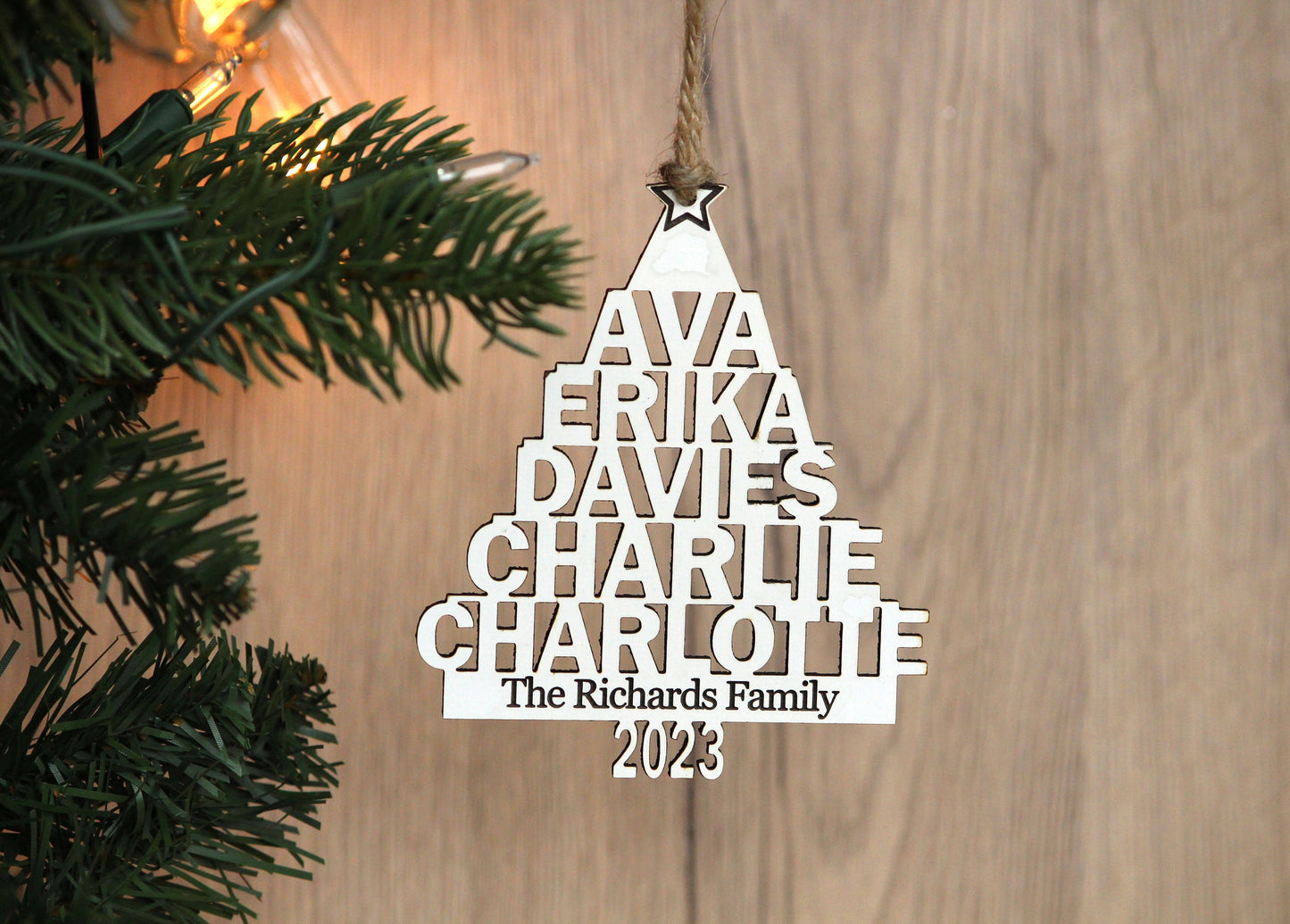 Personalized Family Ornament, Family Name Christmas Tree Ornament, Custom Wood Ornament