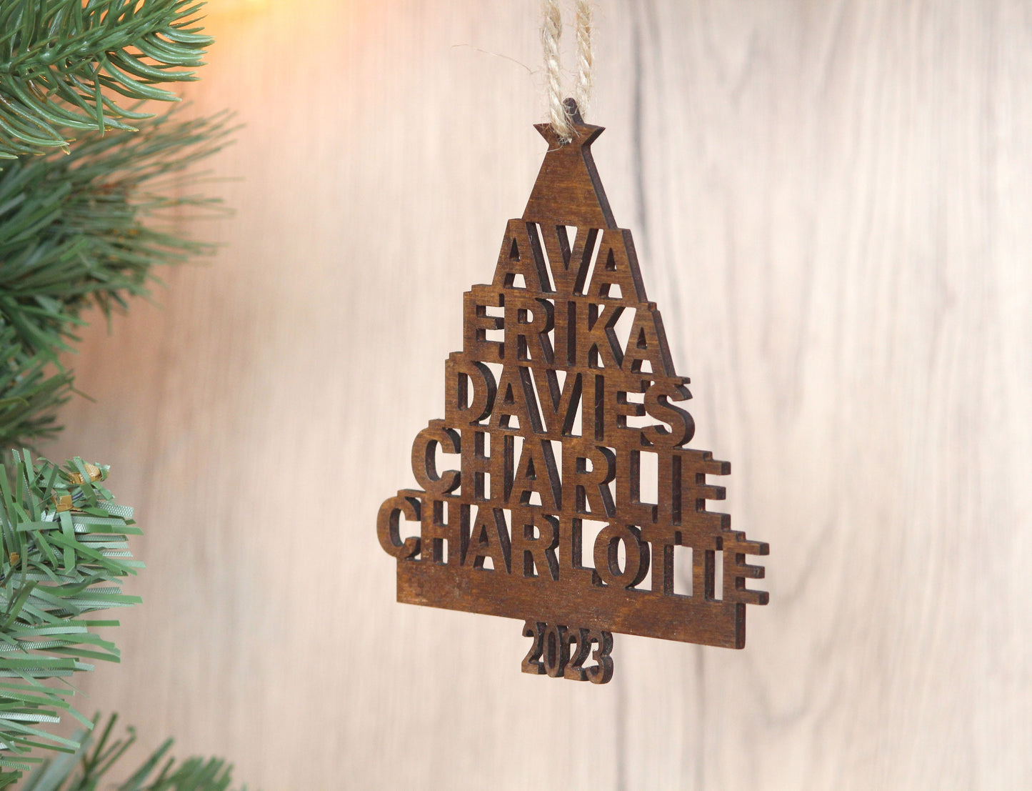 Personalized Family Ornament, Family Name Christmas Tree Ornament, Custom Wood Ornament