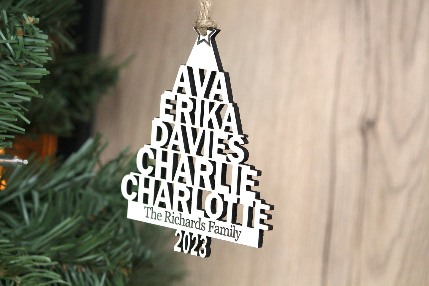 Personalized Family Ornament, Family Name Christmas Tree Ornament, Custom Wood Ornament