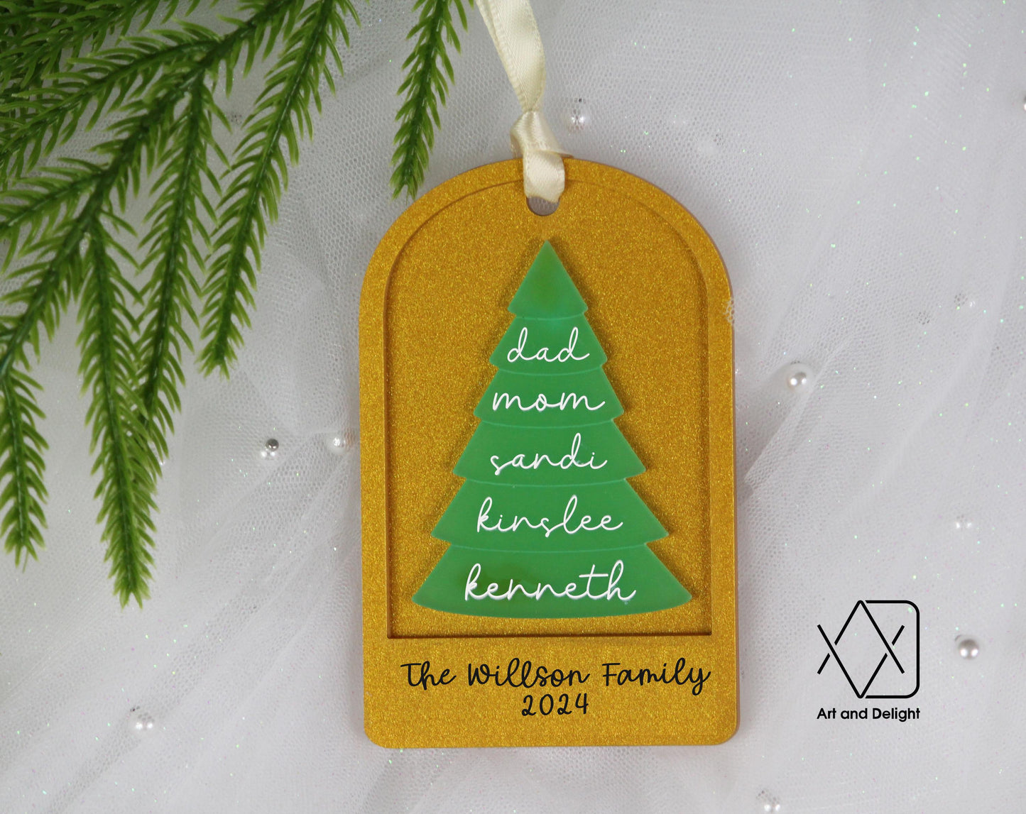 Personalized Family Tree Ornament | Custom Grandparent Ornament | Family Name 2024 Grandchildren Grandkids Ornament | Christmas Tree Shaped