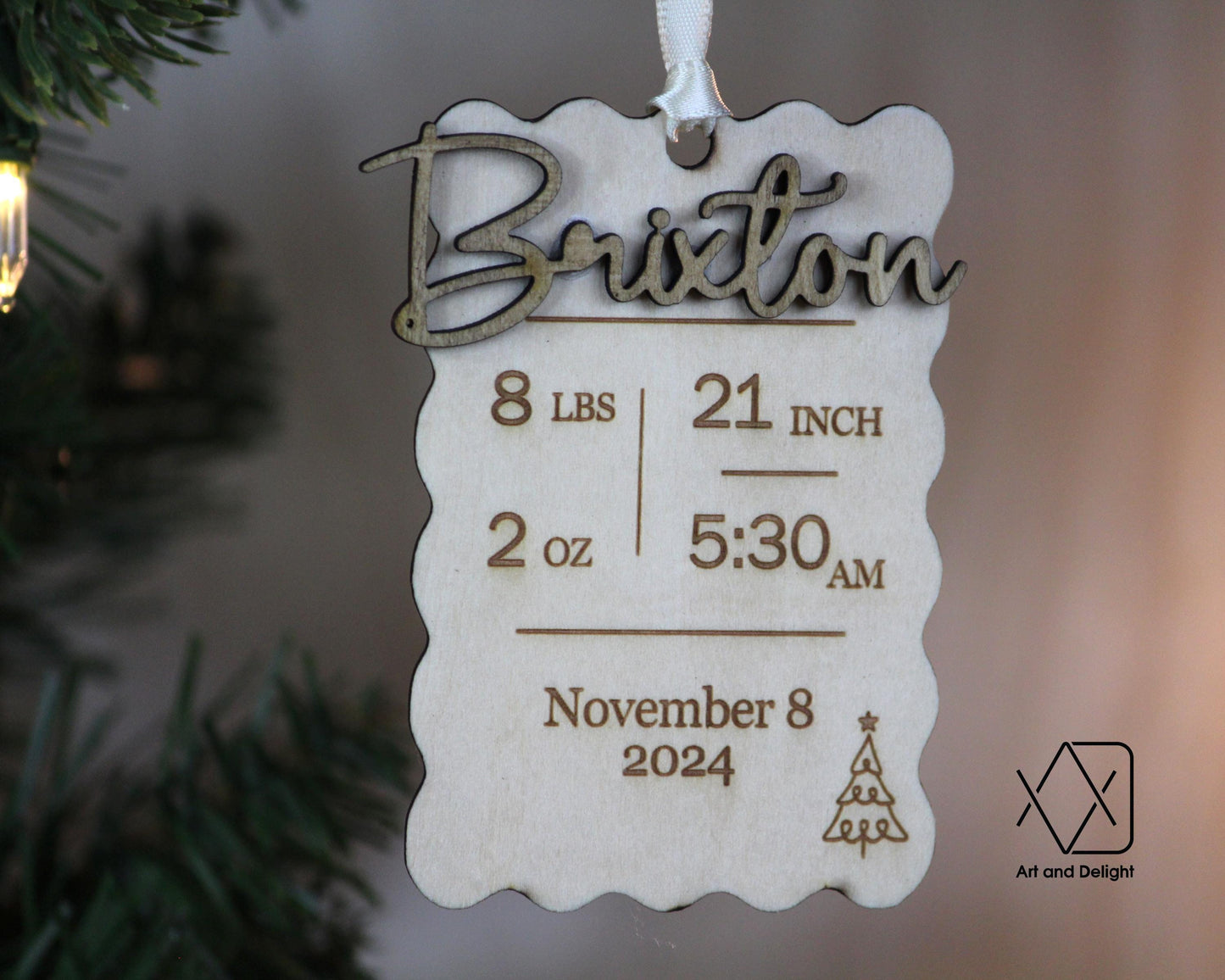 Baby’s First Christmas Ornament - Name, Birthdate, Weight –Wood & Acrylic Keepsake | Personalized Birth Stat Ornament | Gift for New Parents