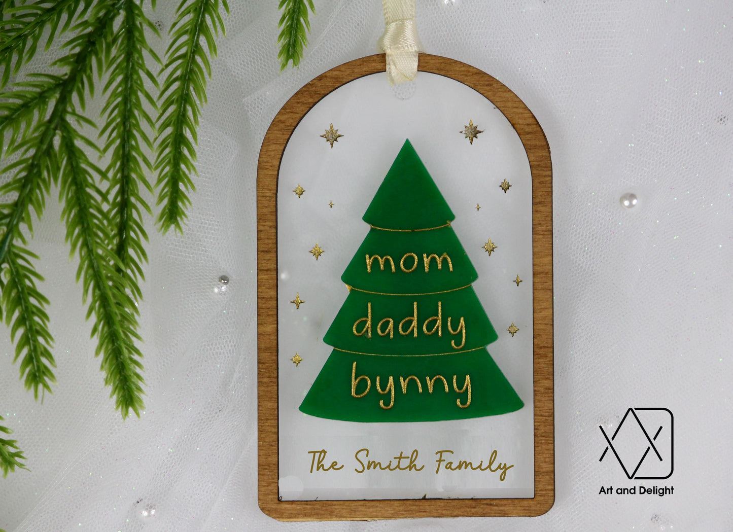 Personalized Family Tree Ornament | Custom Grandparent Ornament | Family Name 2024 Grandchildren Grandkids Ornament | Christmas Tree Shaped