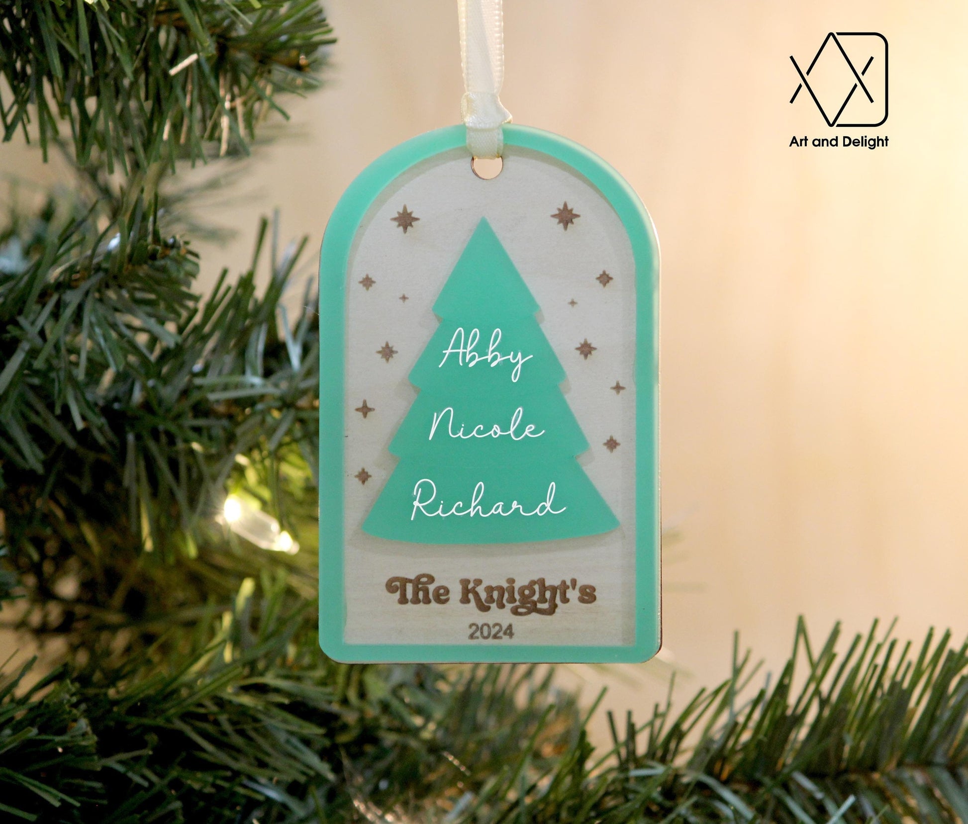Personalized Family Tree Ornament | Custom Grandparent Ornament | Family Name 2024 Grandchildren Grandkids Ornament | Christmas Tree Shaped