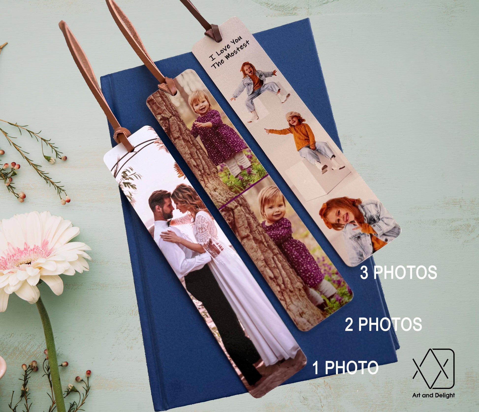 Aesthetic Custom Metal Photo Bookmark | Bookmark With Multiple Photos With Leather Tassel | Wedding, Birthday, Mother’s Father’s Day Gift