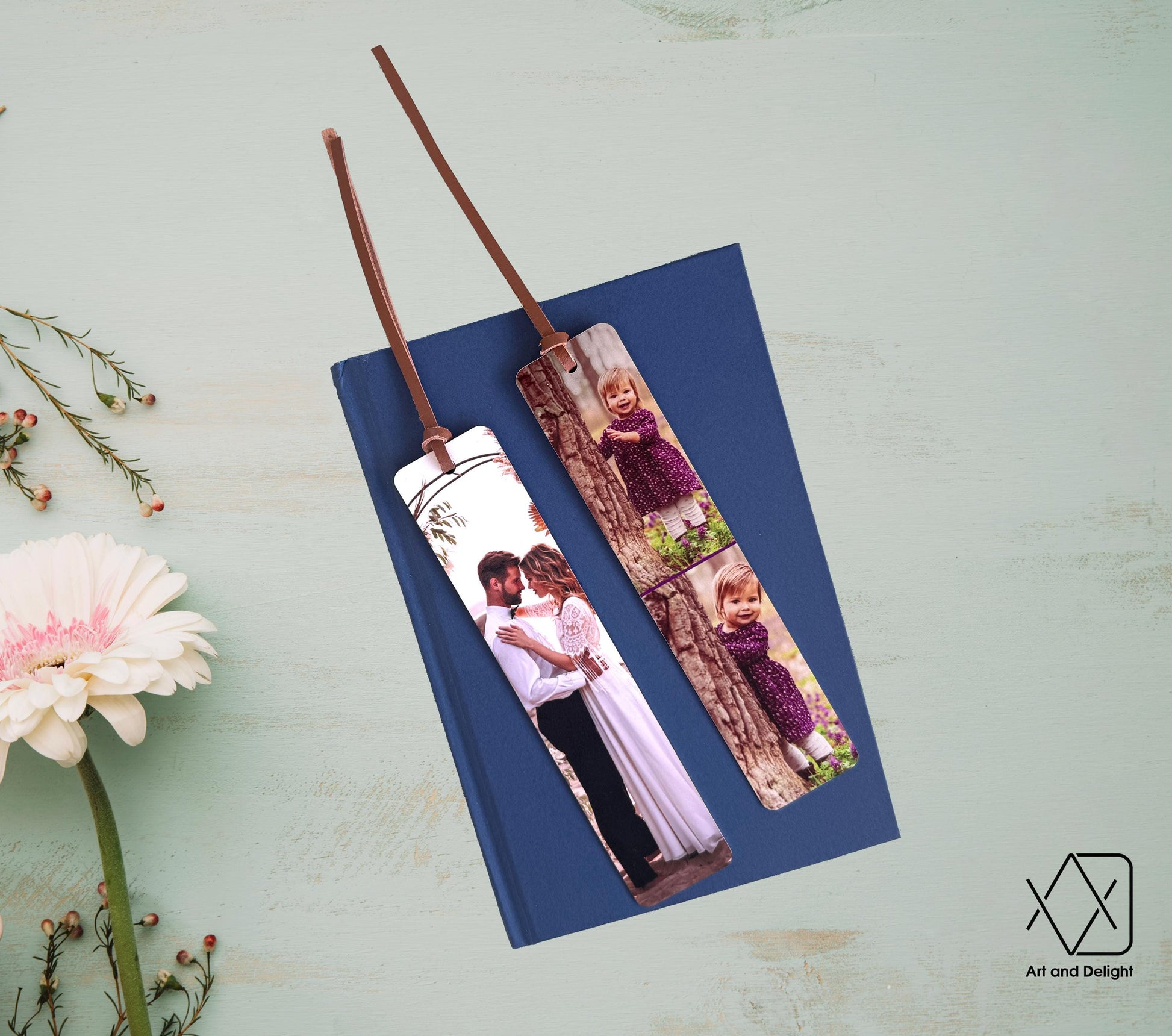 Aesthetic Custom Metal Photo Bookmark | Bookmark With Multiple Photos With Leather Tassel | Wedding, Birthday, Mother’s Father’s Day Gift