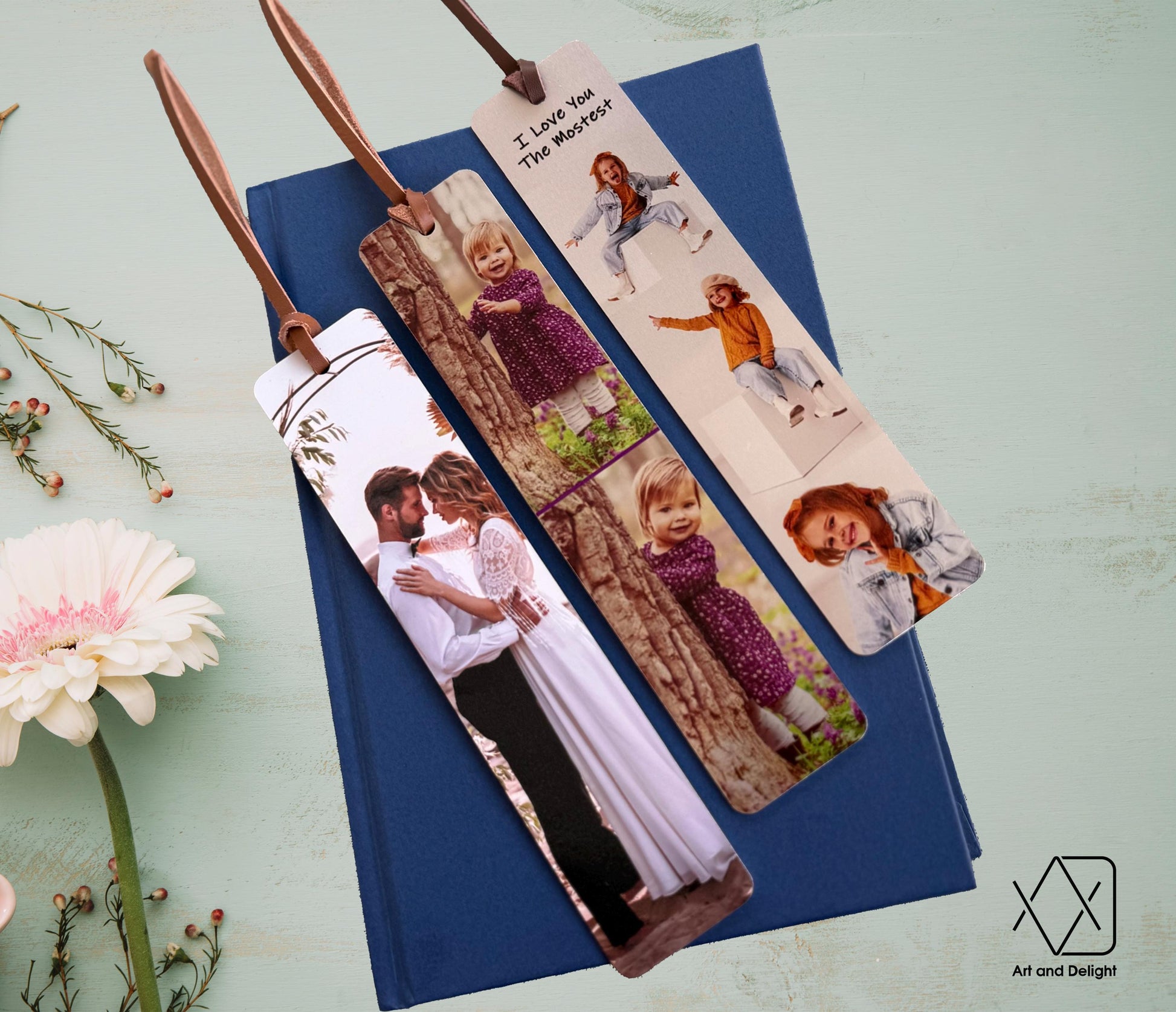 Aesthetic Custom Metal Photo Bookmark | Bookmark With Multiple Photos With Leather Tassel | Wedding, Birthday, Mother’s Father’s Day Gift