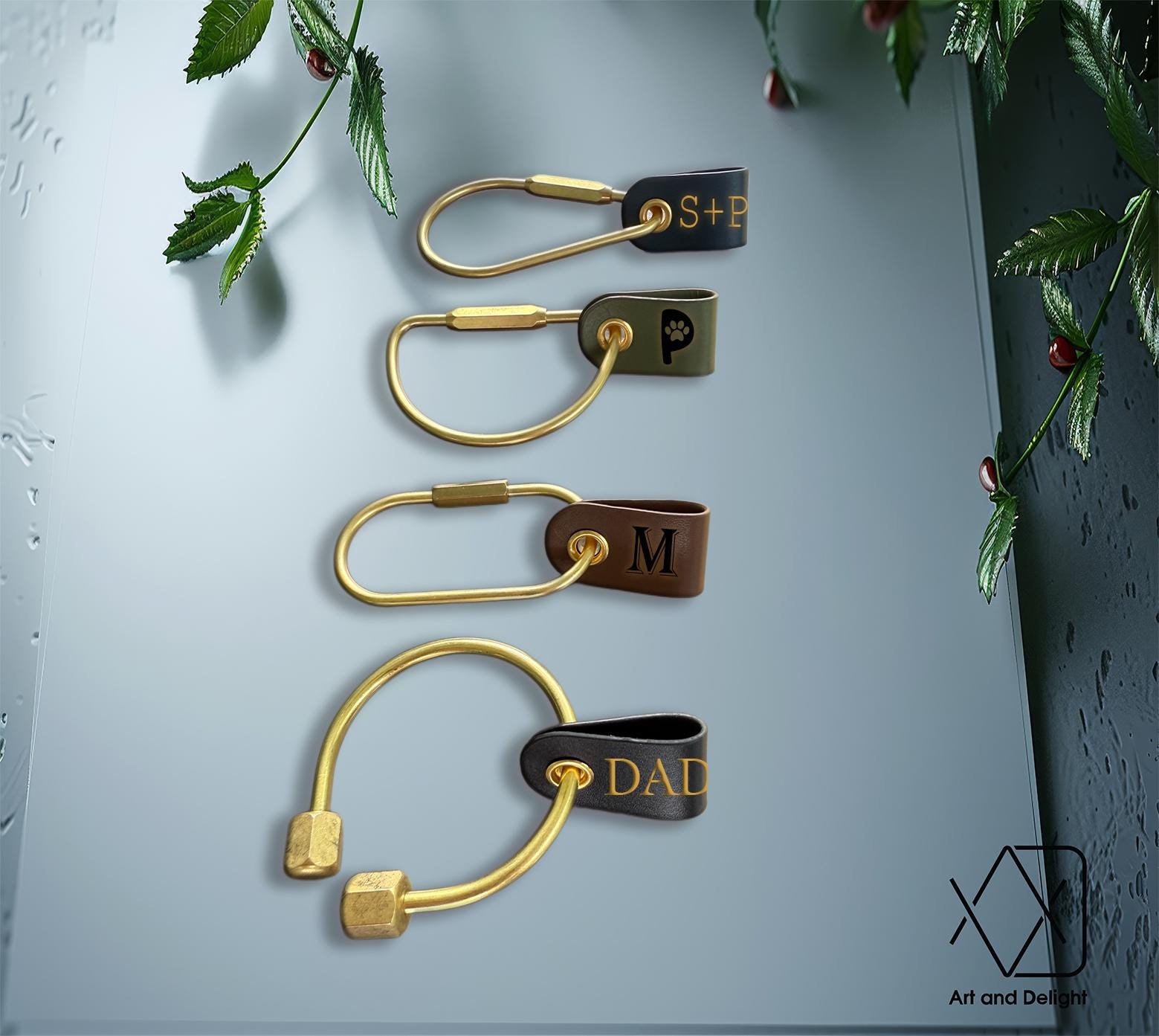 Personalized Brass Keyring: Custom Leather Tag, Initials & Date
