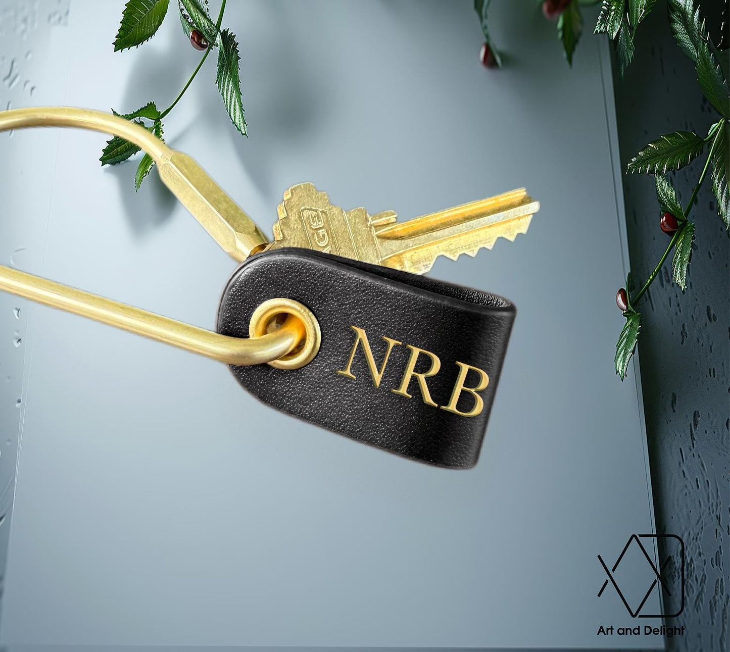 Personalized Brass Keyring: Custom Leather Tag, Initials & Date