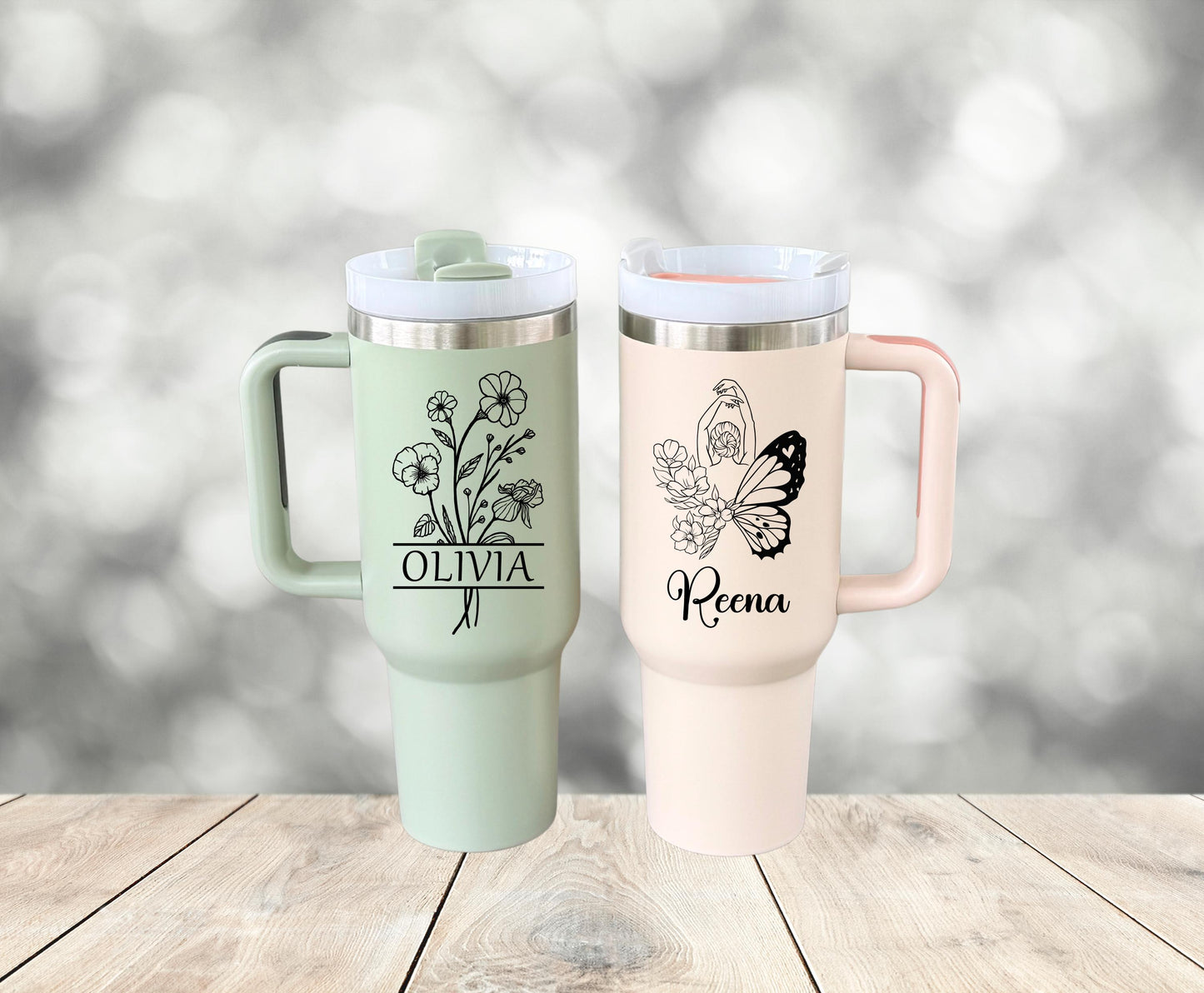Personalized 40oz Tumbler with Handle: Custom Logo Travel Mug with straw