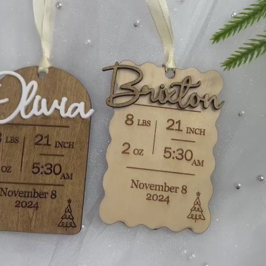 Baby’s First Christmas Ornament - Name, Birthdate, Weight –Wood & Acrylic Keepsake | Personalized Birth Stat Ornament | Gift for New Parents