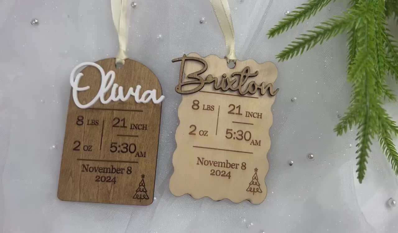 Baby’s First Christmas Ornament - Name, Birthdate, Weight –Wood & Acrylic Keepsake | Personalized Birth Stat Ornament | Gift for New Parents