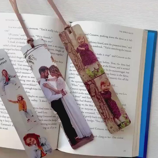 Custom Metal Photo Bookmark | Bookmark With Multiple Photos With Leather Tassel | Wedding, Birthday, Mother’s and Father’s Day Gift Idea