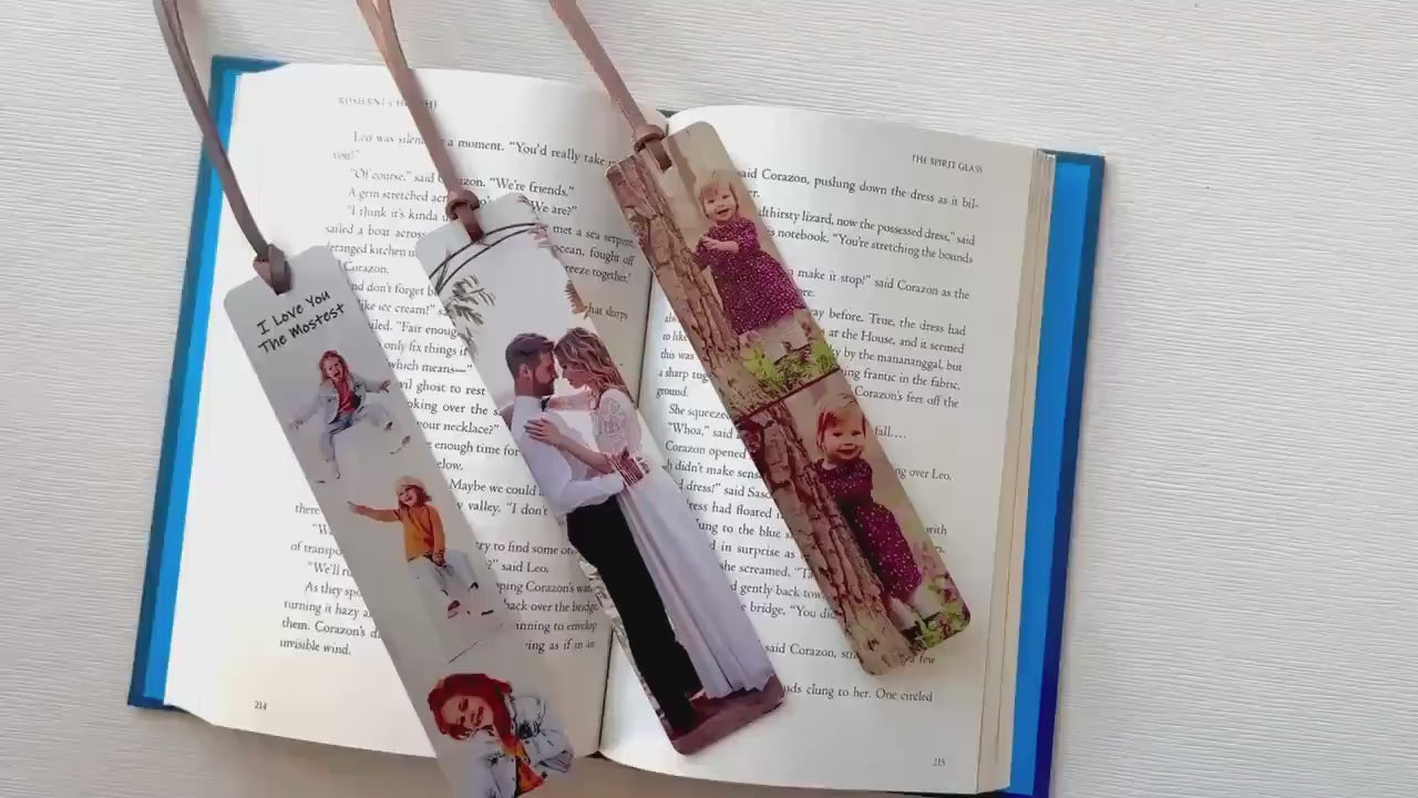 Custom Metal Photo Bookmark | Bookmark With Multiple Photos With Leather Tassel | Wedding, Birthday, Mother’s and Father’s Day Gift Idea