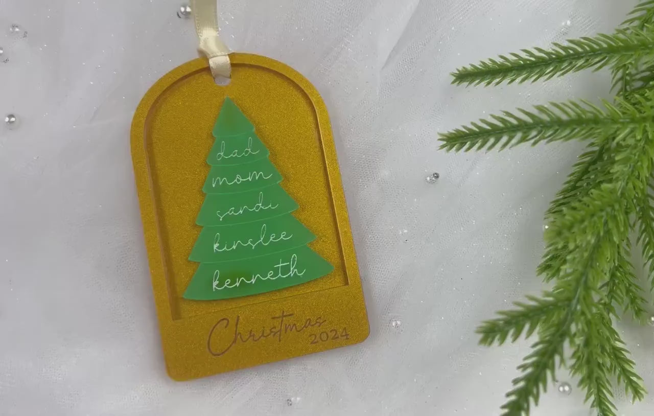 Personalized Family Tree Ornament | Custom Grandparent Ornament | Family Name 2024 Grandchildren Grandkids Ornament | Christmas Tree Shaped