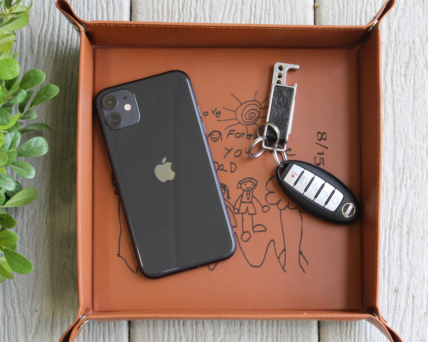 Personalized Leather Valet Tray, Customized Gift, Office Gift, Kids Drawing, Handwritten Gift, Groomsmen Gifts, Father's Day Gift