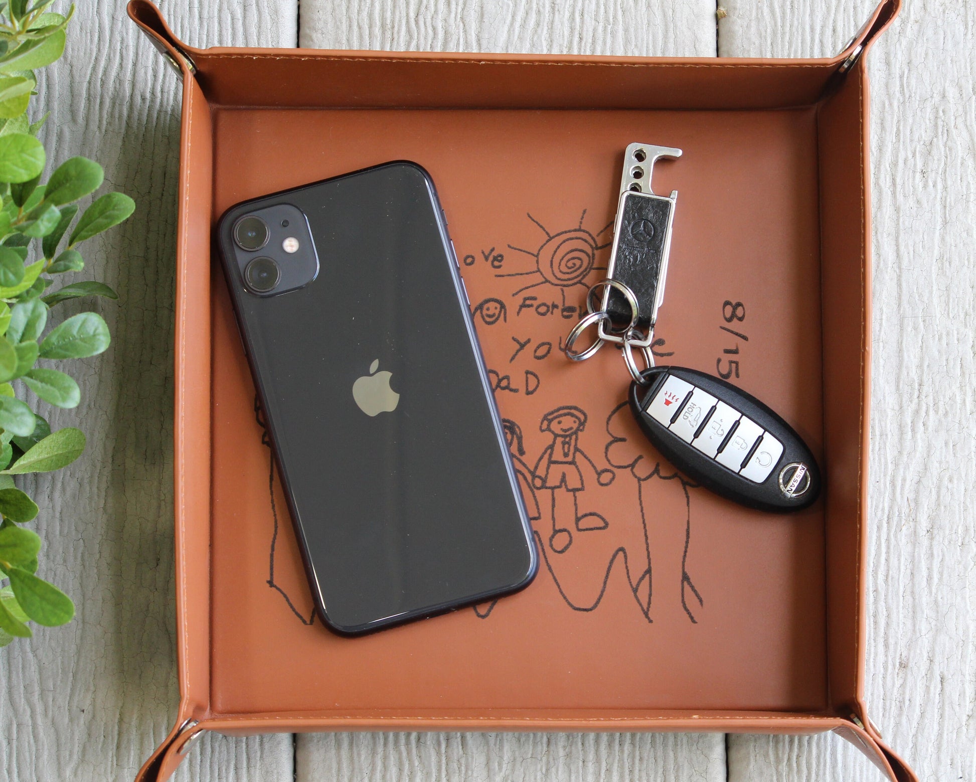 Personalized Leather Valet Tray, Customized Gift, Office Gift, Kids Drawing, Handwritten Gift, Groomsmen Gifts, Father's Day Gift