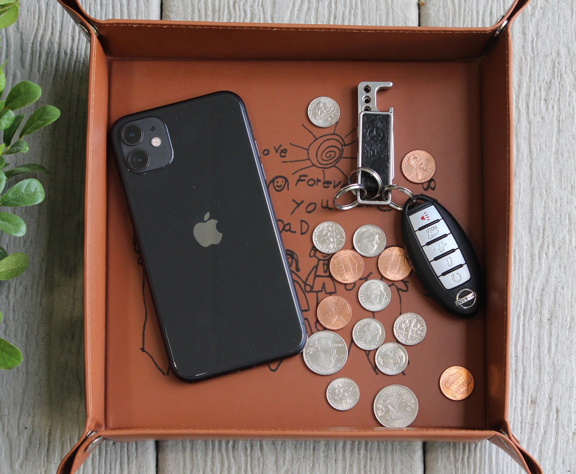 Personalized Leather Valet Tray, Customized Gift, Office Gift, Kids Drawing, Handwritten Gift, Groomsmen Gifts, Father's Day Gift