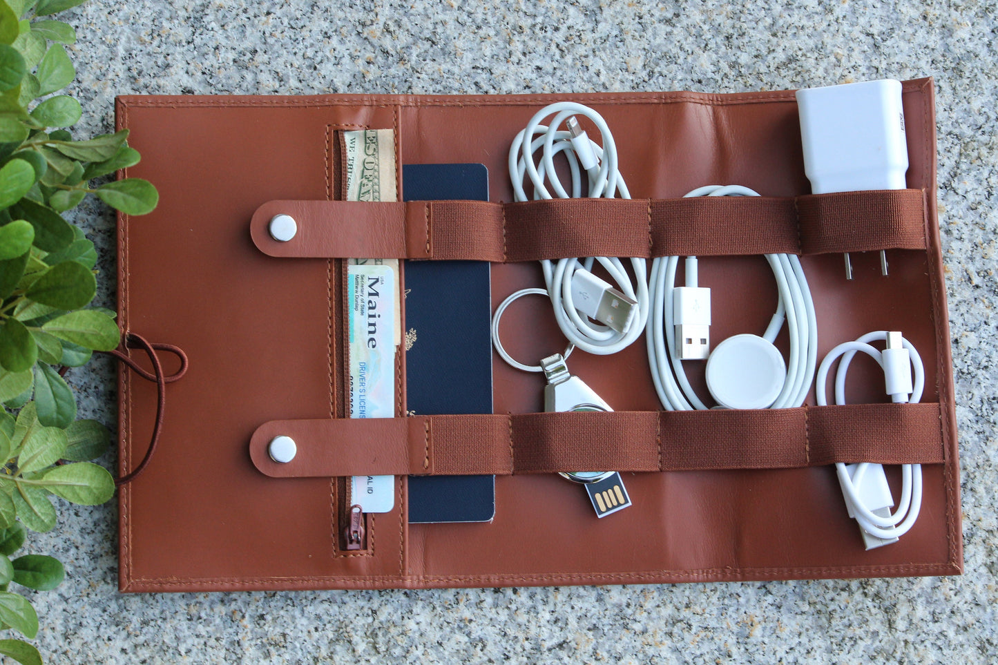 Personalized Leather Cord Organizer, Leather Travel Organizer, Cord Wrap, 3 Years Anniversary Gift ,Christmas - Birthday - Anniversary Gift