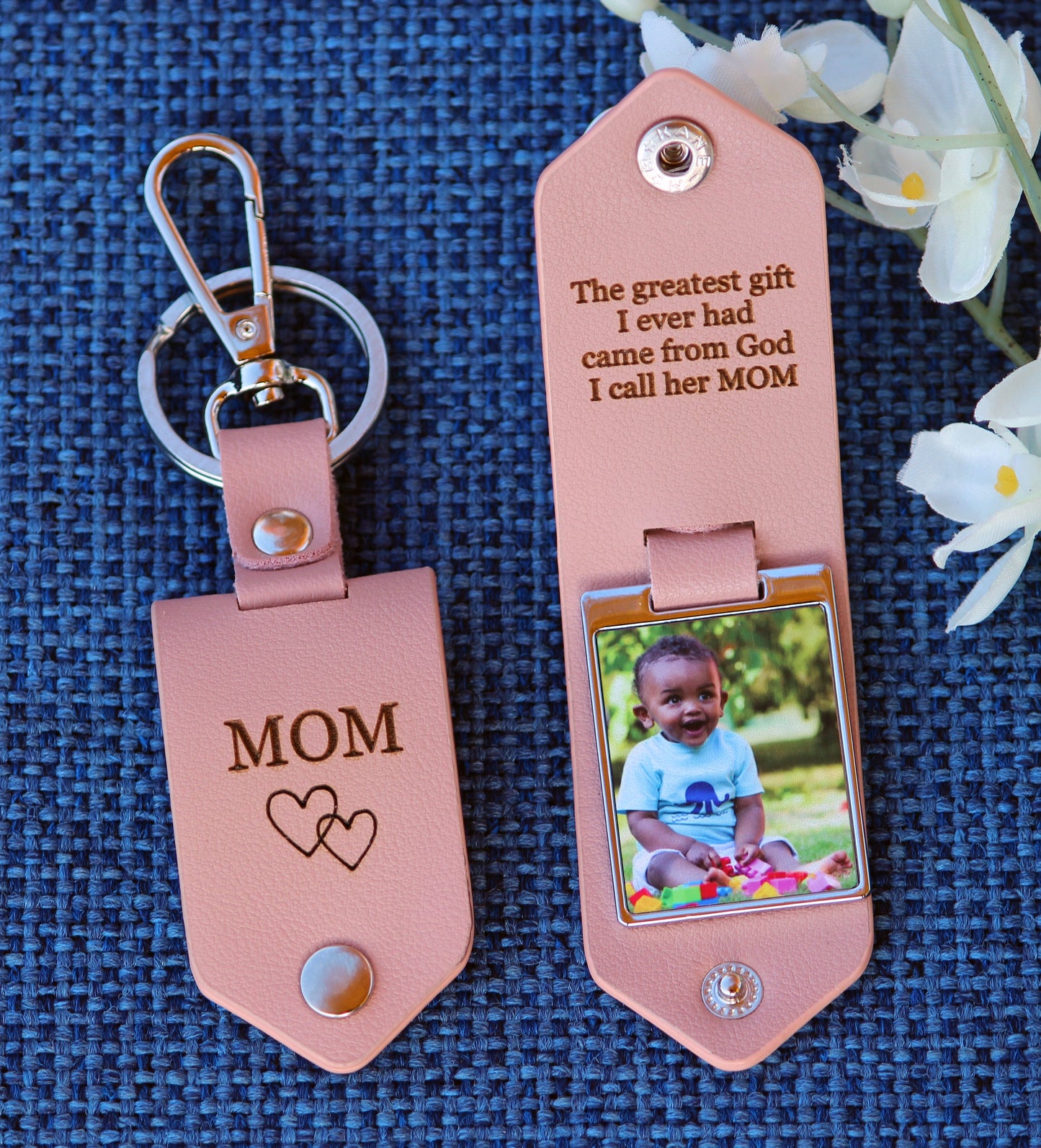 Personalized Leather Photo Keychain, Drive Safe, Handwritten Message, Boyfriend Girlfriend - Mothers Day, Fathers Day, Grandma, Grandpa Gift