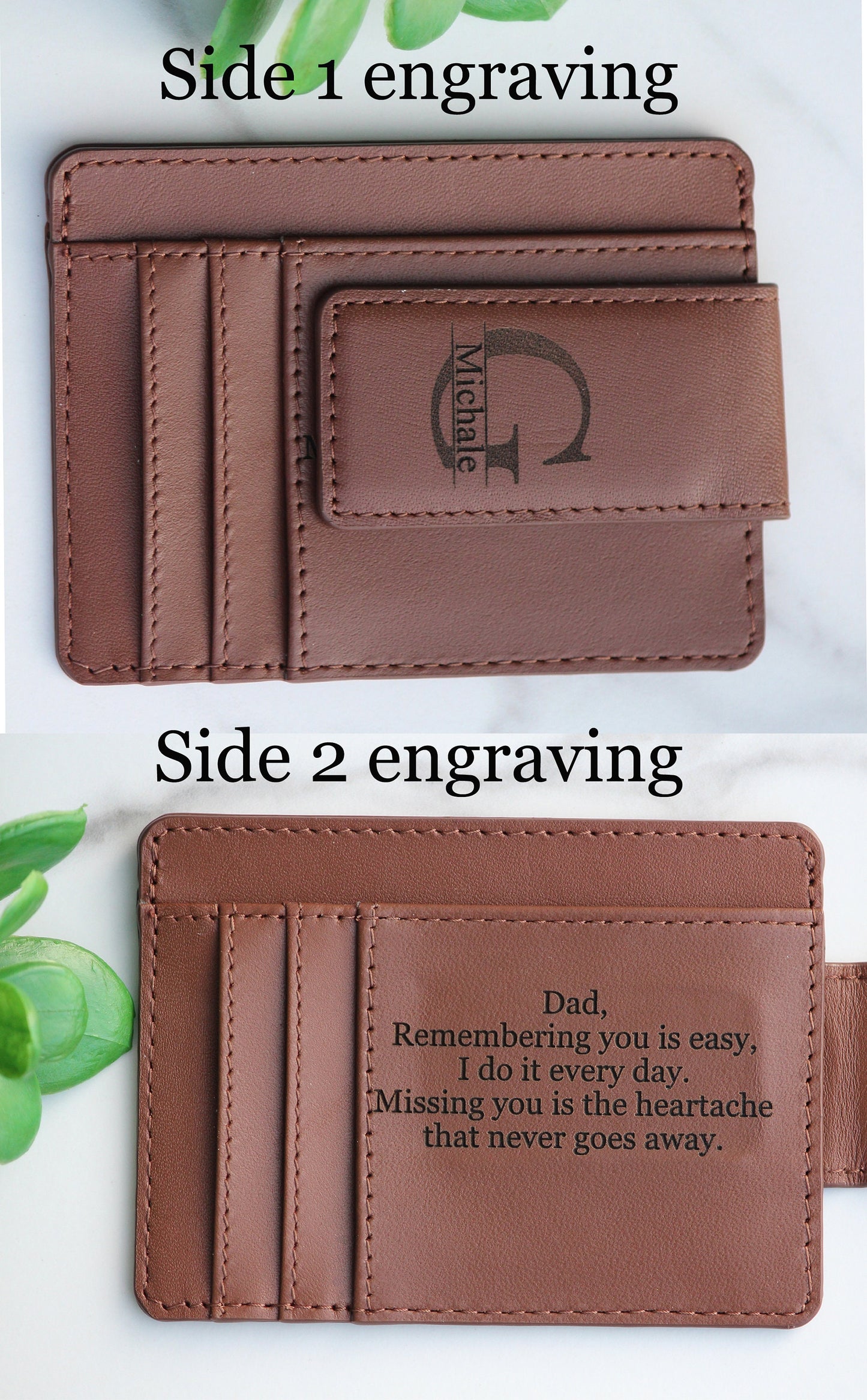 Christmas Gift, Personalized Leather Magnetic Money Clip, Free Wallet Photo Card - Birthday, Anniversary Gift