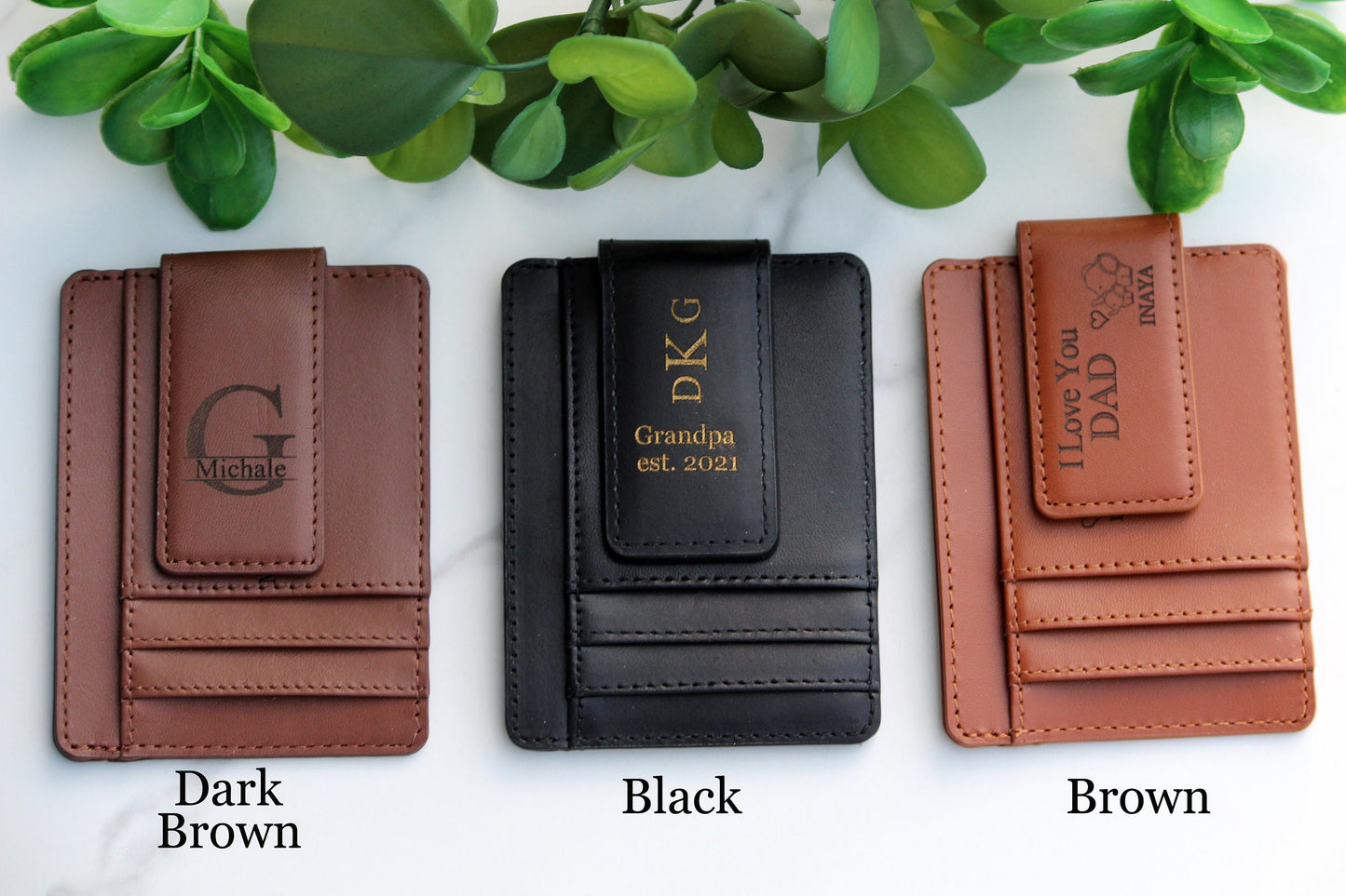 Christmas Gift, Personalized Leather Magnetic Money Clip, Free Wallet Photo Card - Birthday, Anniversary Gift