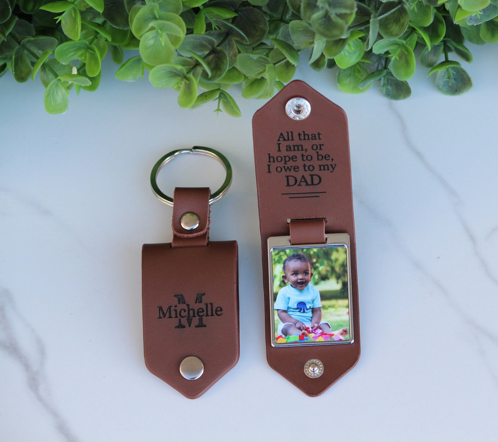 Personalized Leather, Double Sided Photo, Drive Safe, Hidden Personal Message, Birthday, Anniversary, Wedding, Dad, Grandpa Fathers Day Gift