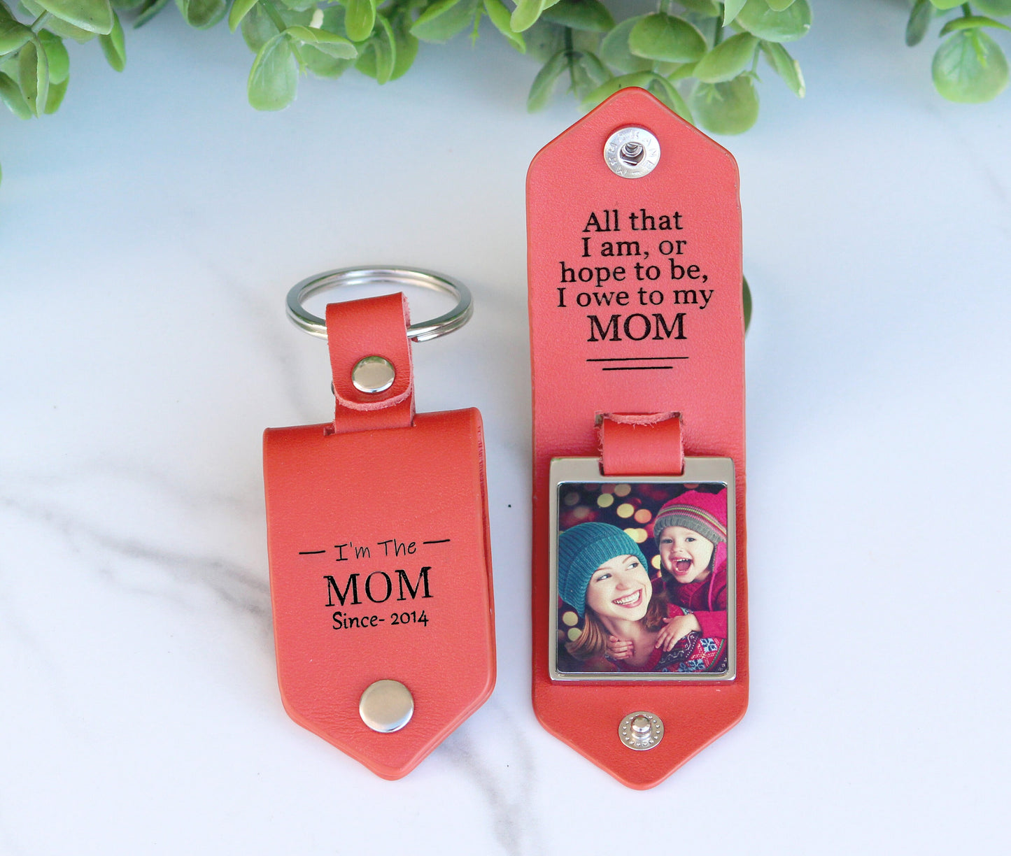 Personalized Leather Photo Keychain, Drive Safe, Handwritten Message, Boyfriend Girlfriend - Mothers Day, Fathers Day, Grandma, Grandpa Gift