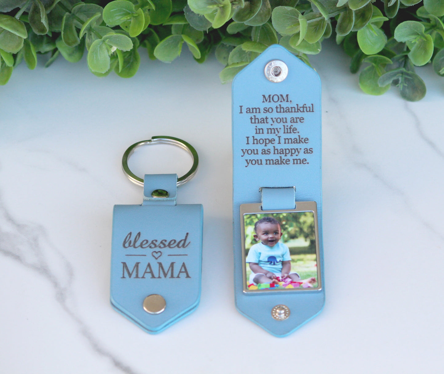 Personalized Photo Keychain, Double Sided Photo, Drive Safe Leather Keychain - Birthday, Anniversary, Wedding, Memorial, Handwritten Gift