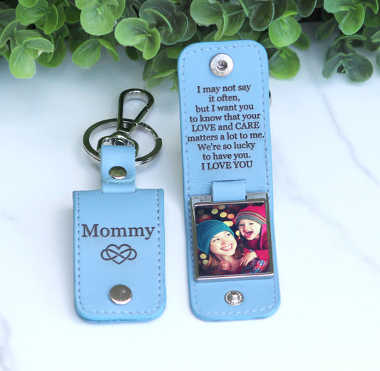 Mothers Day, Fathers Day, Personalized Leather Photo Keychain, Drive Safe, First Time Dad Mom Gift - Birthday, Anniversary, Memorial Gift