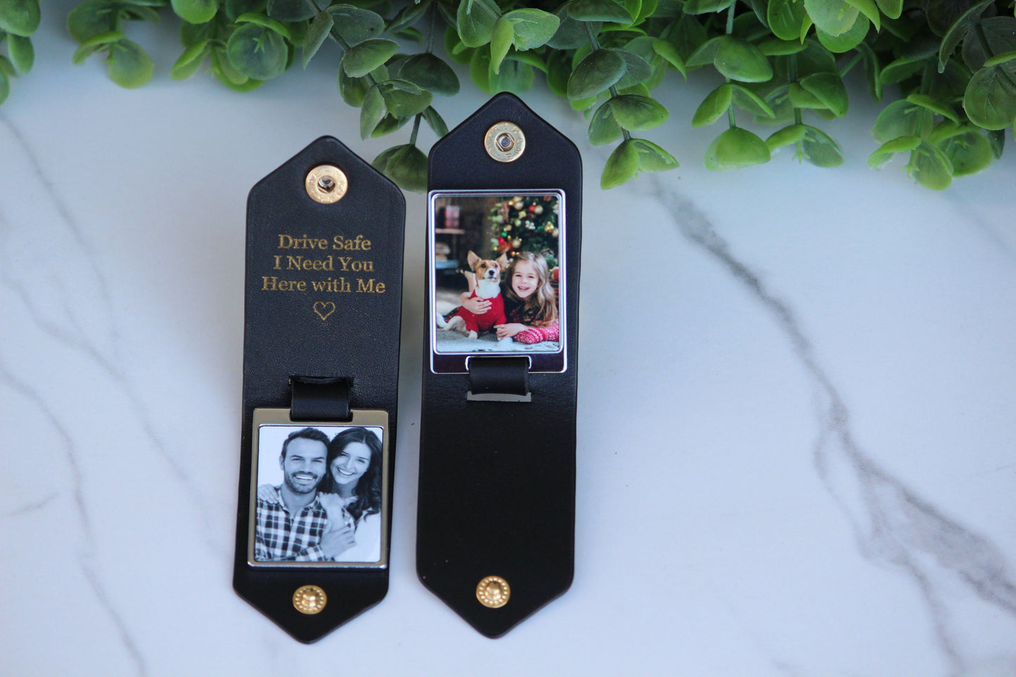 Personalized Leather Photo Keychain, Drive Safe, First Time Dad Mom Gift - Birthday, Anniversary, Memorial Daddy, Grandfather, Father's Day