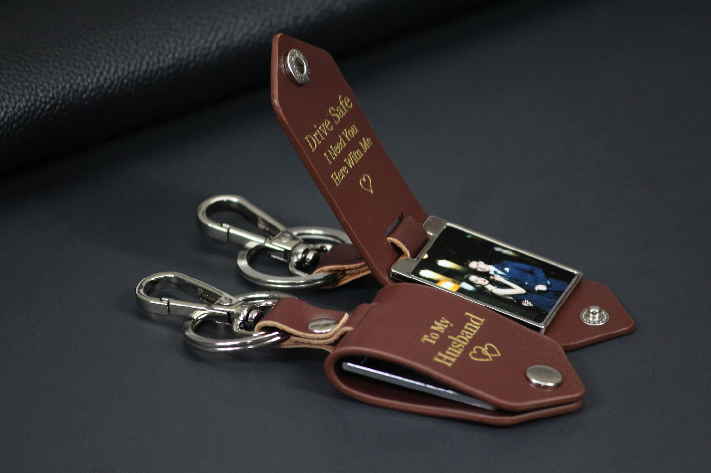 Father's Day, Custom Leather Keychain, Customizable keychain, Personalized Photo, Drive Safe Keychain, First Time Dad Mom Gift