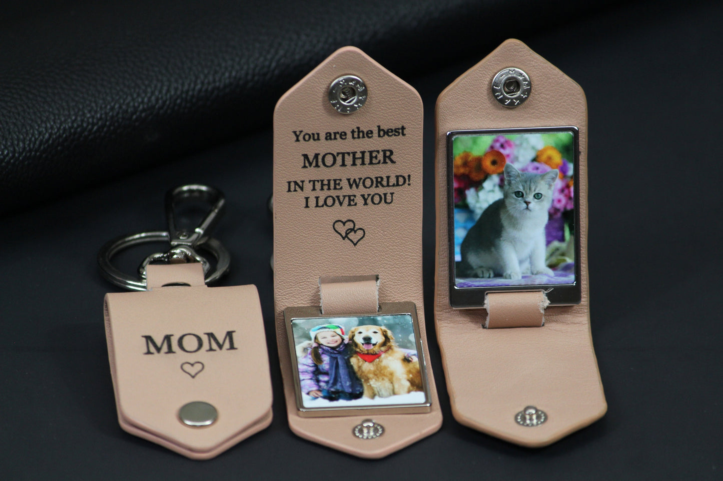 Father's Day, Custom Leather Keychain, Customizable keychain, Personalized Photo, Drive Safe Keychain, First Time Dad Mom Gift