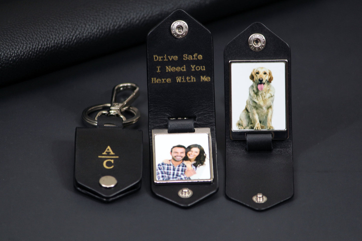 Personalized Leather Photo Keychain, Drive Safe, First Time Dad Mom Gift - Unique Father's Day Gift, Birthday, 3rd Anniversary, Wedding Gift
