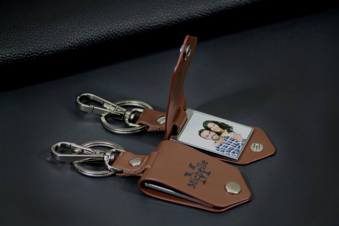 Fathers Day Gift with Initials, Personalized Leather Photo keychain, Drive Safe, Personal Handwritten Message - Birthday, Anniversary