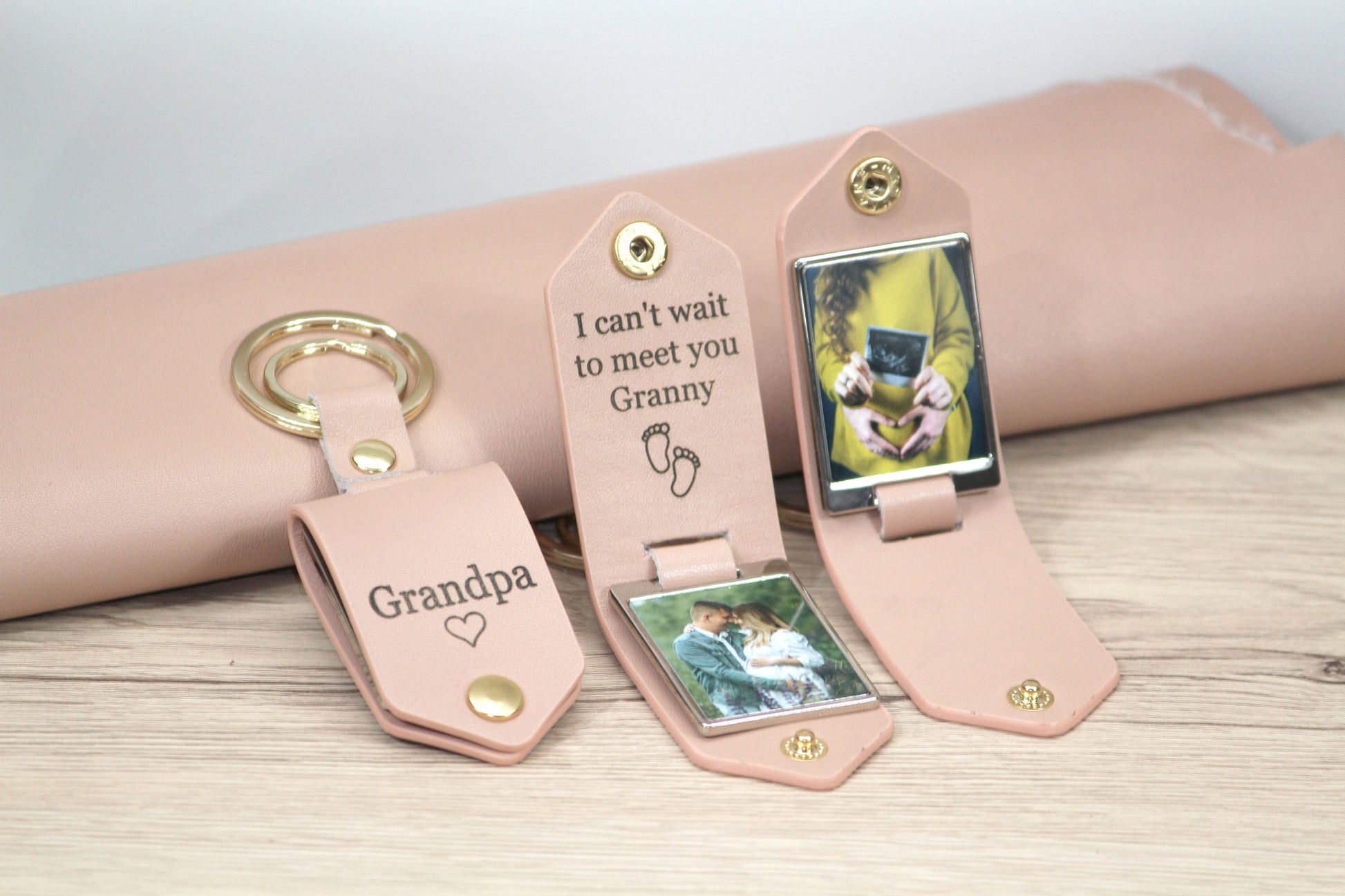 Customizable Leather Photo Keychain, Grandpa Gift, Papa Key Fob, First Time Dad, Initials Keychain, Fathers Day Gift