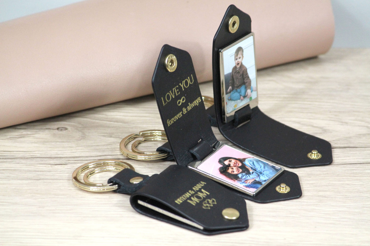 Personalized Leather Photo Keychain, Drive Safe, First Time Mom Dad, Grandpa Gifts - Birthday, Anniversary, Father's Day Gift -Gold Hardware