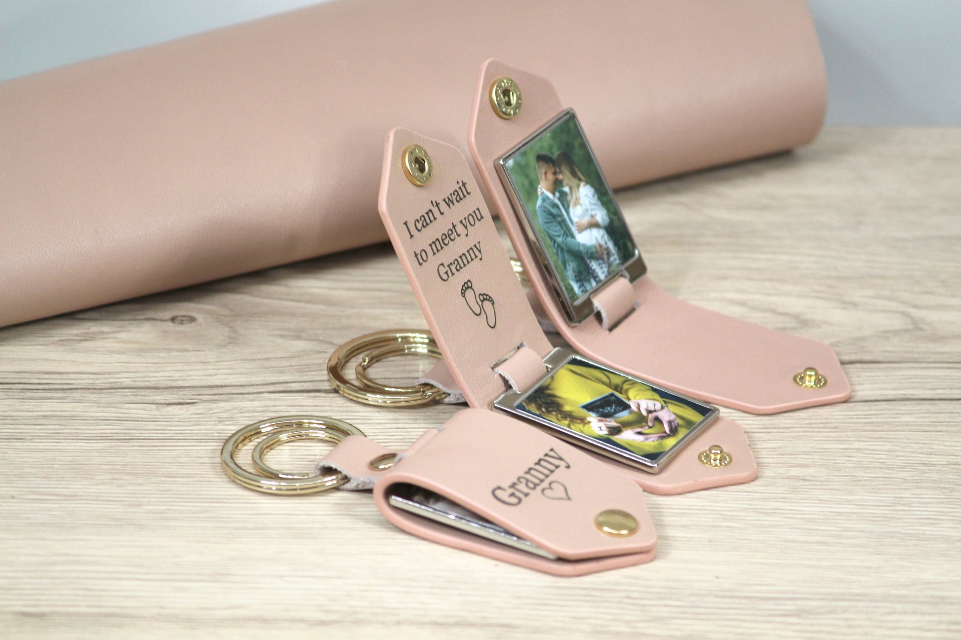Customizable Leather Photo Keychain, Grandpa Gift, Papa Key Fob, First Time Dad, Initials Keychain, Fathers Day Gift