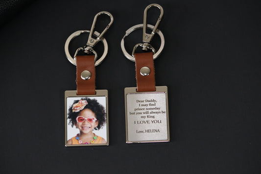Father's Day Gifts, Personalized Leather Multi Photo Keychain, Drive Safe, First Time Dad Mom Gift - Birthday, Anniversary Calendar Date
