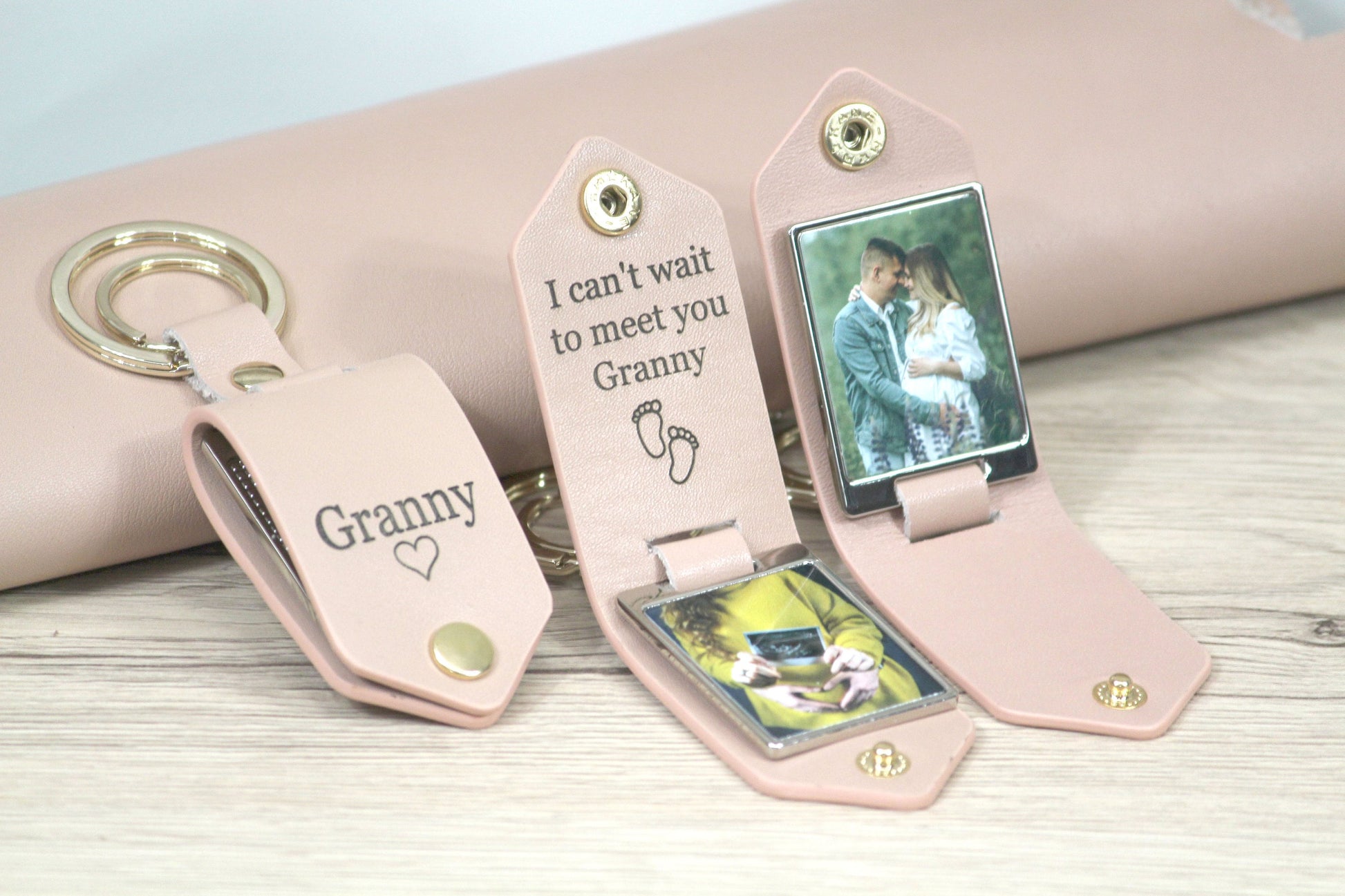 Personalized Leather Photo Keychain, Drive Safe - Birthday, Anniversary, Christmas Gifts, Car Accessories - Gold Hardware