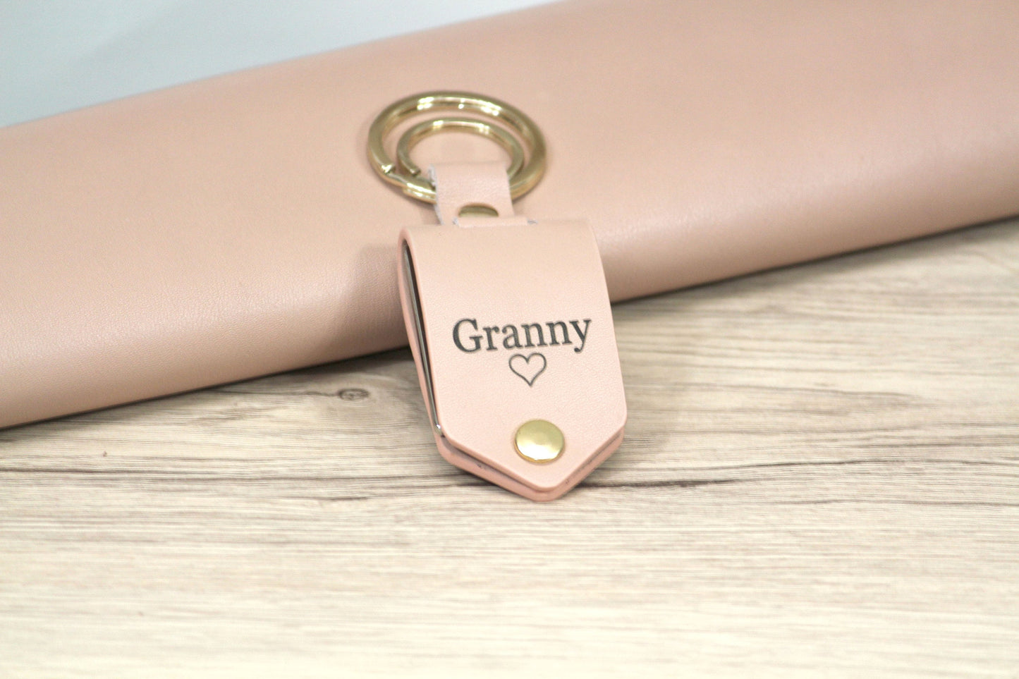 Personalized Leather Photo Keychain, Drive Safe - Birthday, Anniversary, Christmas Gifts, Car Accessories - Gold Hardware