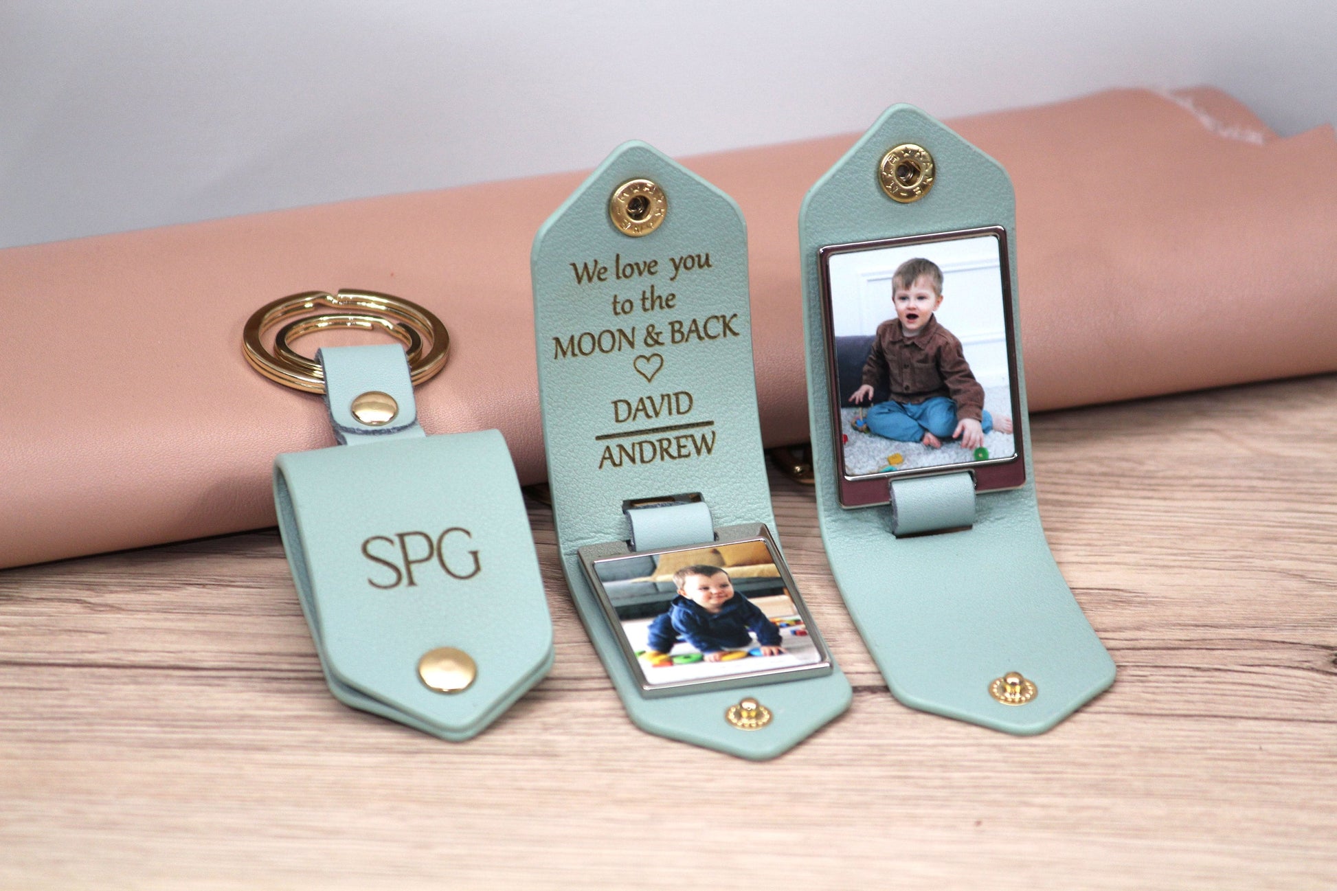 Personalized Leather Photo Keychain, Drive Safe, First Time Mom Dad, Grandpa Gifts - Birthday, Anniversary, Valentines Day Gifts