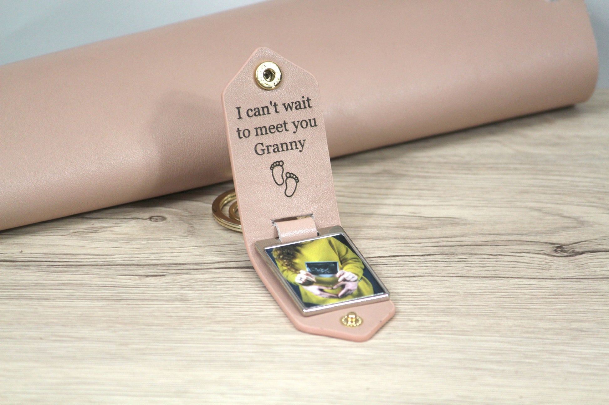 Customizable Leather Photo Keychain, Grandpa Gift, Papa Key Fob, First Time Dad, Initials Keychain, Fathers Day Gift