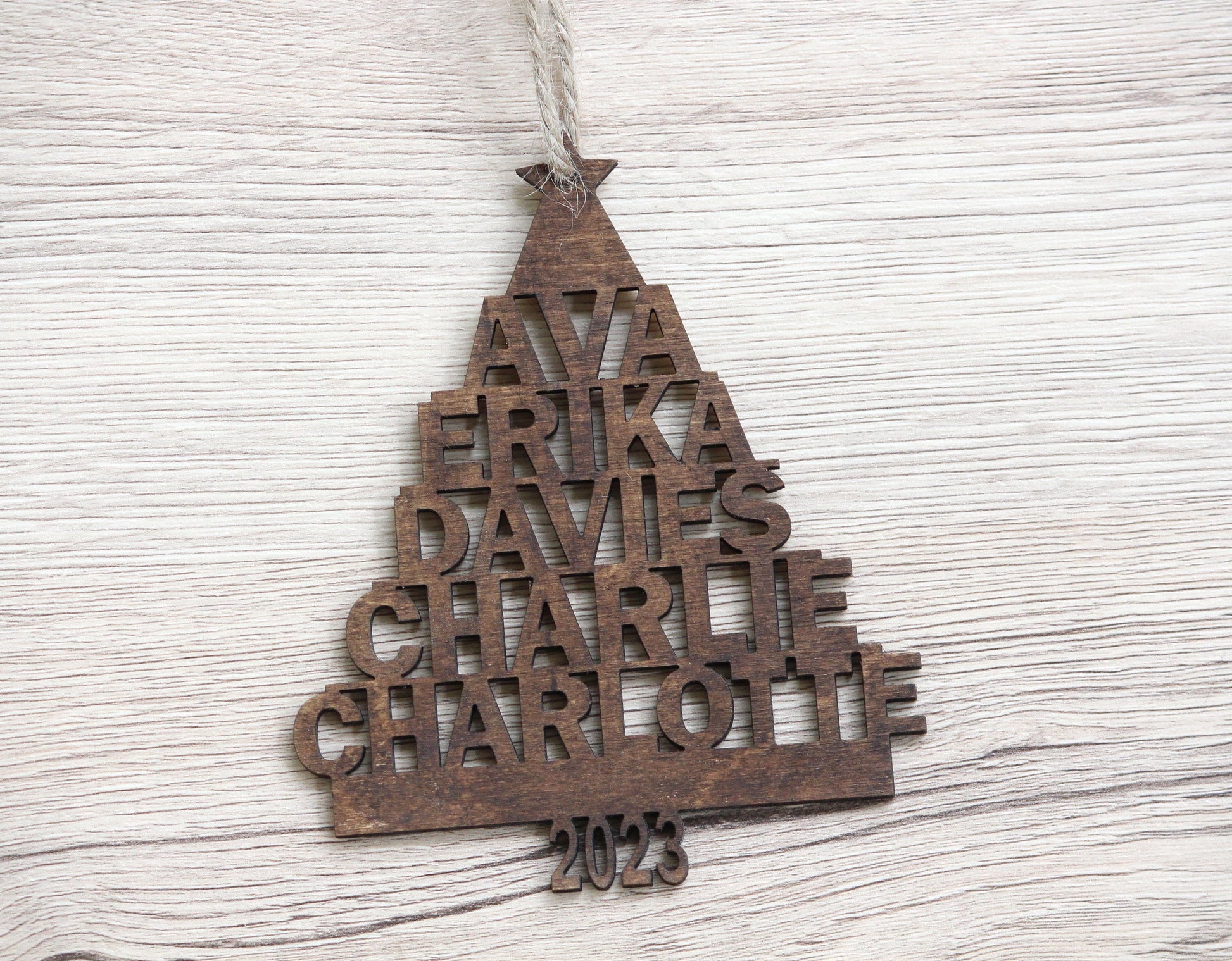 Personalized Family Ornament, Family Name Christmas Tree Ornament, Custom Wood Ornament