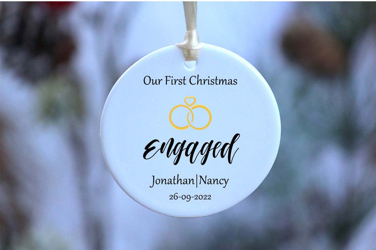 Personalized First Christmas Engaged Ornament - Newly Engaged Gift for Christmas - Our First Christmas Married as Mr and Mrs Ornament