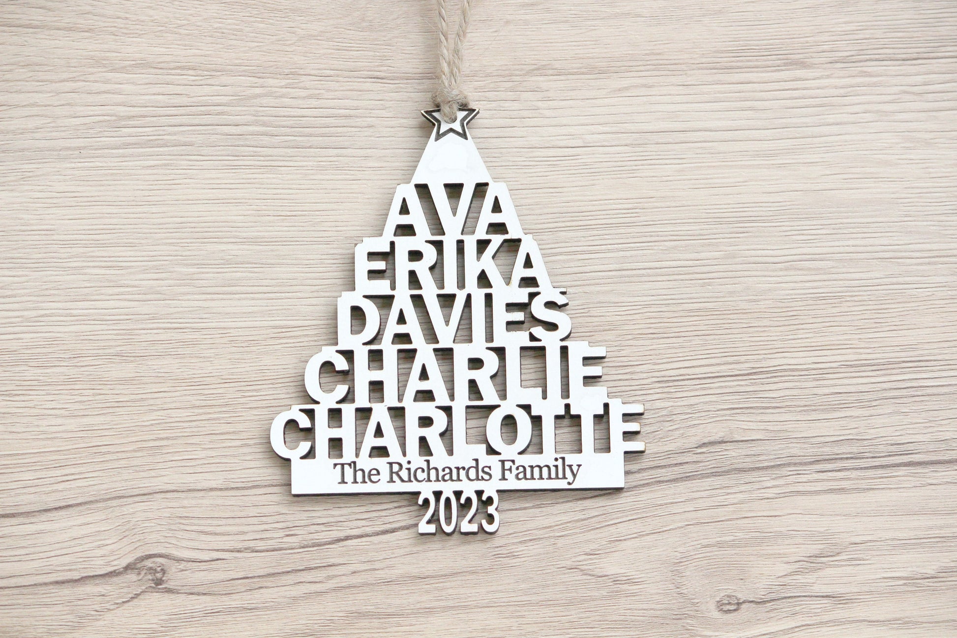 Personalized Family Ornament, Family Name Christmas Tree Ornament, Custom Wood Ornament