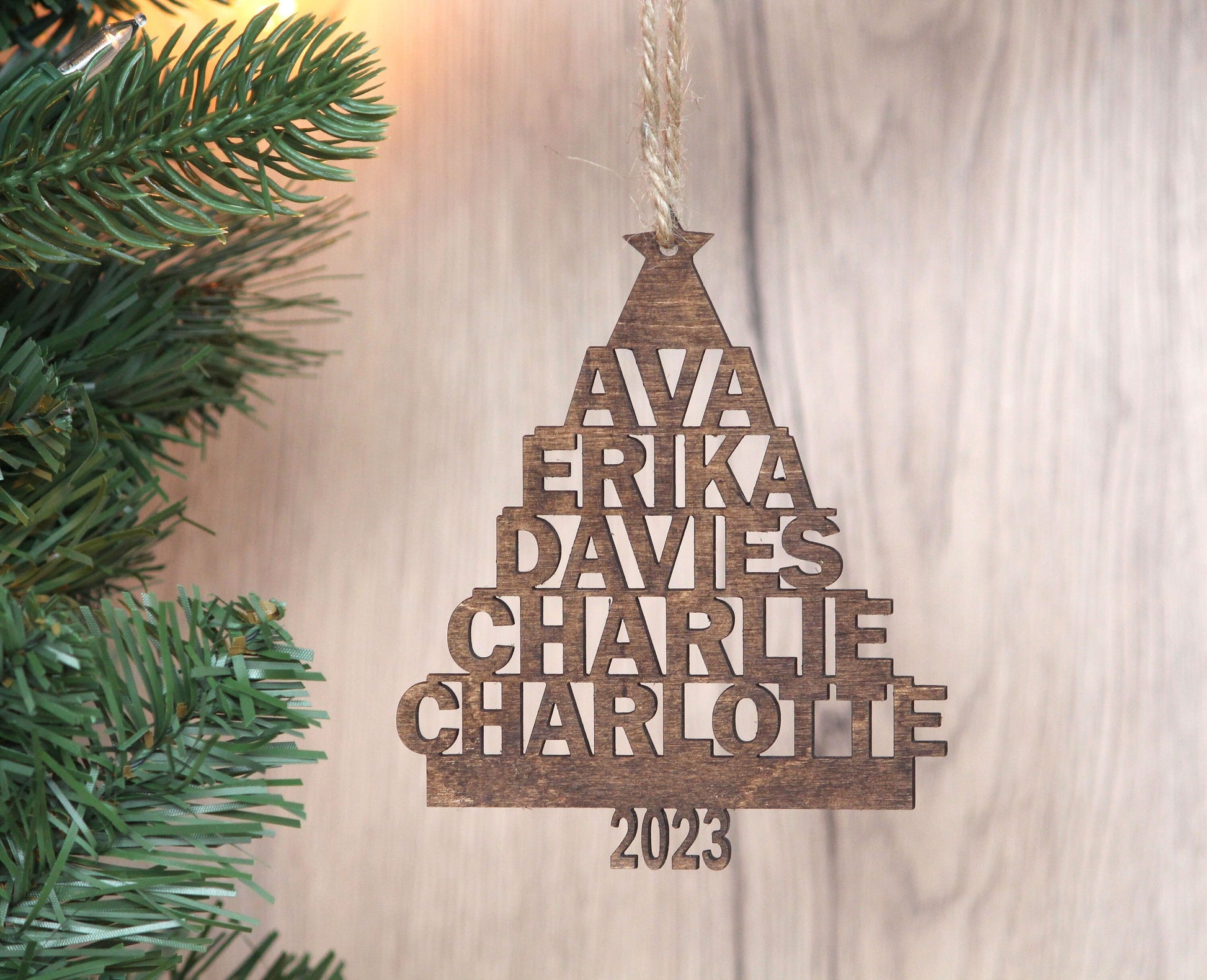 Personalized Family Ornament, Family Name Christmas Tree Ornament, Custom Wood Ornament
